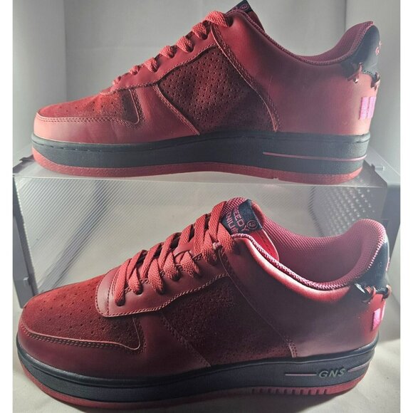 Greedy Genius Love Hate Rare Men's Size 9 Red Suede/ Red Leather/ Black Sneakers - Picture 1 of 12